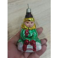 Елочные игрушки, стекло, саночник, мальчик на санках, каталог, толстое стекло