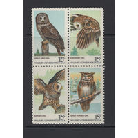 США /United States 1978** Птицы Совы Кварт блок Mi#1358-1361