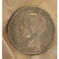 5 песет 1897 Испания крупное серебро