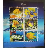 Блок  РЫБЫ МОРСКИЕ ОБИТАТЕЛИ ФАУНА   MNH