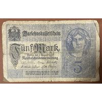 Банкнота 5 марок 1917 год. Германская империя.