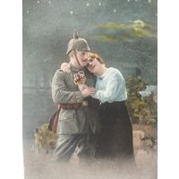 Фото ПМВ .  Боец в петельхельме с дамой. Оригинал!