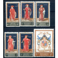 Бельгия - 1959г. - 400 лет королевской библиотеке, короли, картины, герб - 6 марок - полная серия, MNH, 1 марка с маленьким пятнышком на лицевой стороне (справа возле перфорации) [Mi 1155-1160]. #3-WK-100-A-2