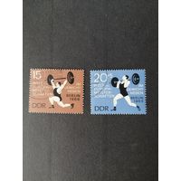 ГДР 1966 Полная серия марок "Чемпионат мира и Европы по штанге в Берлине" (гашение с клеем без наклеек) Mi.1210-1211 каталог 3.00 евро