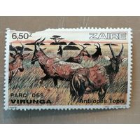 Марка Заир, фауна, антилопы в национальном  парке Вирунга, 1982 г.