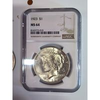 Доллар мирный 1923 США NGC ms 64
