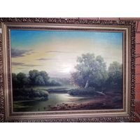 С рубля без мц. картина "Лесной пейзаж", 80х62см. 1994г. х.м. подпись