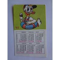 Календарик 1993 г. Герои из мультиков.