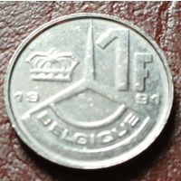 Бельгия 1 франк, 1991    BELGIQUE    ( 1-15-6 )