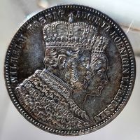 Талер Пруссия 1861 Коронация Вильгельма и Августы в красивой радужной патине UNC