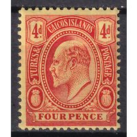 71.BrK. Великобритания. Колонии. Острова Теркс и Кайкос . Эдуард VII. Стандарт. 4 P. 1909 г. Mi.#51.