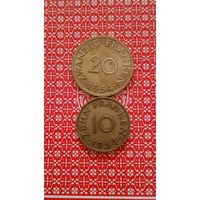 Саар 10 и 20 франков 1954 лот 2 штуки