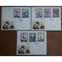 Венгрия 1971г. КПД Серия из 8 марок на 3 конвертах. Японская живопись. СГ.