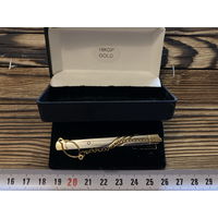 Зажим для галстука с цепочкой, новый, позолота