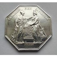 Франция XIX век. Банковский памятный жетон. Мудрость определяет судьбу. Серебро. Клеймо. 25 гр.