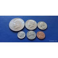 Сборка 1 доллар,50,25,10,5 и 1 центы 1976 год США "200 лет Независимости" (Состояние на фото)
