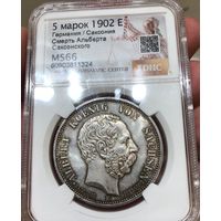 5 марок 1902 Саксония ms 66 - смерть Альберта Саксонского