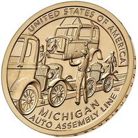 1 доллар 2025 года США. Автомобильная сборочная линия, Мичиган. Американские инновации. UNC двор D