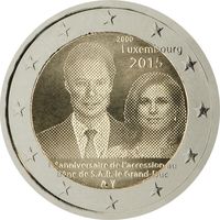 2 евро 2015 Люксембург 15 лет вступления на престол Анри UNC из ролла
