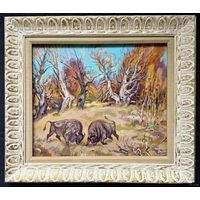 Поплавский Г.Г. Каталожная работа "Осенняя пора.Схватка великанов", 2004г. Холст, акрил. Размер 55х65 см.