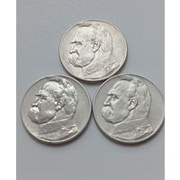 5 злотых Пилсудский 1934,35,36г.Отличные.