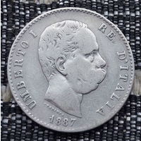Италия 1 лира 1887 года. Серебро! Сторгуй за свою цену, предложи обмен! Y40