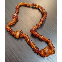 Винтажные бусы из натурального янтаря разного размера на нитке с закруткой из янтаря 22 см
