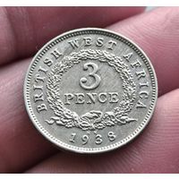БРИТАНСКАЯ ЗАПАДНАЯ АФРИКА  3 ПЕНСА 1938 ГОД