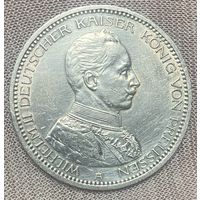 Монета 5 марок 1913 год. Пруссия. Германская империя. Вильгельм II в мундире.