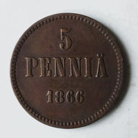 5 пенни 1866 года. AU