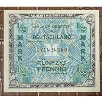 Банкнота Германия 1/2 марки 1944 год. Союзная оккупация.