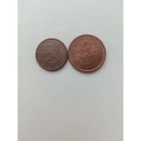 1 и 2 цента Финляндии.