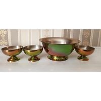 Вaзa кoнфетницa Ереван Yеrеvan и 3 коньячных рюмки. СССР. Мельхиор.