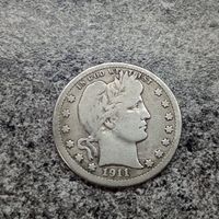 США 25 центов  Barber Quarter  1911 год S Сан-Франциско редкие