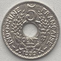 Французский Индокитай 5 сантимов 1939 г.