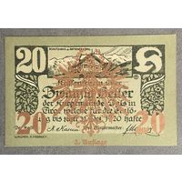 Нотгельды Австрия Тироль 20 геллеров 1920 год.
