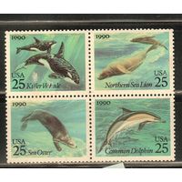 США-1990, (Мих.2107-2110) * , Морская фауна, Дельфины Киты (полная серия)(1)
