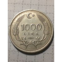 1000 лир Турция 1991 год