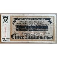 Германия 10000 марок 1923 год, гор. Киль, 2295.4b, ВЗ овалы, надпечатка 1 миллион