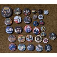 KISS, AC DC, NIRVANA, Motorhead, Guns n Roses, etc. значки 30шт.