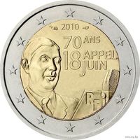 2 евро 2010 Франция 70 лет речи Шарля де Голля Ко всем французам  UNC из ролла
