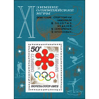 Зимняя Олимпиада в Саппоро СССР 1972 год (4103) 1 блок с надпечаткой