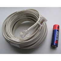 Шнур телефонный RJ11-RJ11, 4P4C-4P4C, удлинитель, модемный, провод, кабель, ШТЛП-4, медь, 9,55 метров .