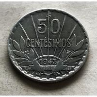 Уругвай 50 сентесимо 1943 - серебро, один год чекана!