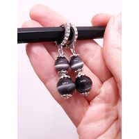 Серьги из кошачьего глаза, посеребрение, фианиты.