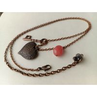 Подвеска с сердечком, ключиком и вишневым кварцем