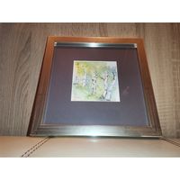 Картина небольшого размера "Берёзы", акварель, подпись автора, размер 23*23 см.