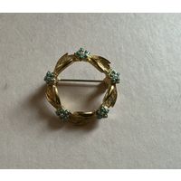 Брошь Венок Бирюзовые стразы Sphinx клеймо Англия 60-е