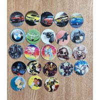 Фишки игровые оружие, тачки, авто, auto, super cars, эмблемы авто, джипы, страшилки, street fighter, transformers, winx, Клуб Винкс, трансформеры CAPS КЭПС фишки 23 шт.