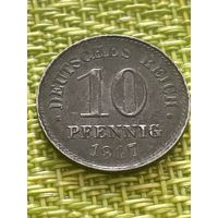 Германия 10 пфенниг 1917 г A ( железо, точки по окружности  )
